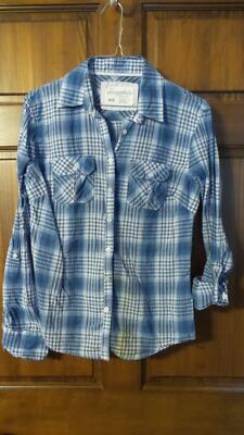 AEROPOSTALE Blue white plaid shirt ~ Button-up ~ Roll-up long sleeves ~ Women M