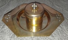 ANCIEN PLATEAU religieux/ DE  DE COMMUNION? 24x17cm/METAL doré/+ LAVABO DE MESSE