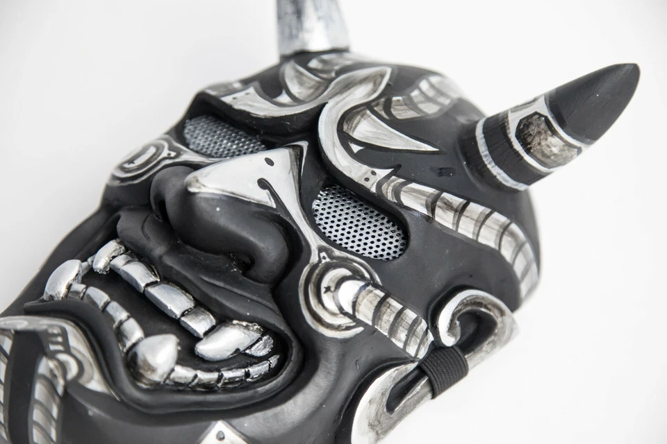 Silver Japanese Samurai Hannaya Warrior Halloween Mask Oni Onimaru Cosplay - Image 3 of 4