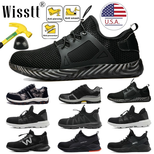 Wisstt Black Men's Work Safety Shoes Steel Toe Boots Indestructible