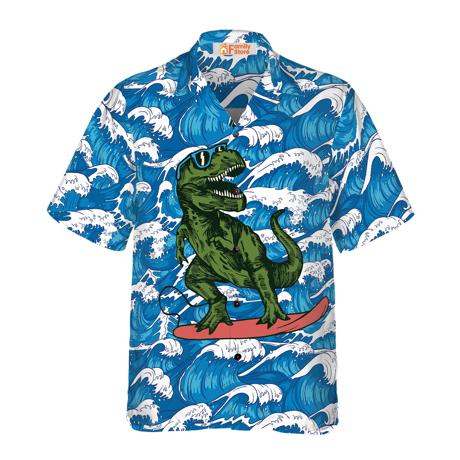 Men's Surfing T-Rex Hawaiian Shirt US Size Summer Dinosaur Style New