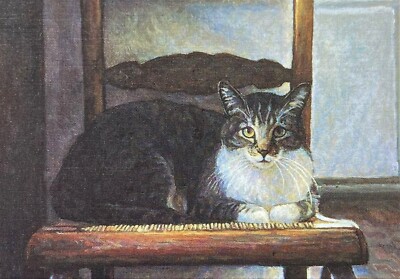 *ONE* Brown Snowshoe Tabby Cat On Chair Vtg Bookmark Deluxe Blank Note Card