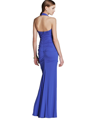 NICOLE MILLER~ Blue Jersey Sweetheart Halter Sheath Formal Train Gown 4 NEW  $485 | eBay