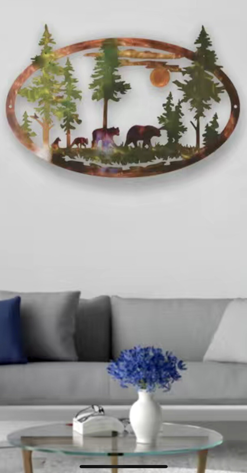 Metal Wall Art Bear in the Forest Wall Decor Hanging for Cabin Decor Living Room