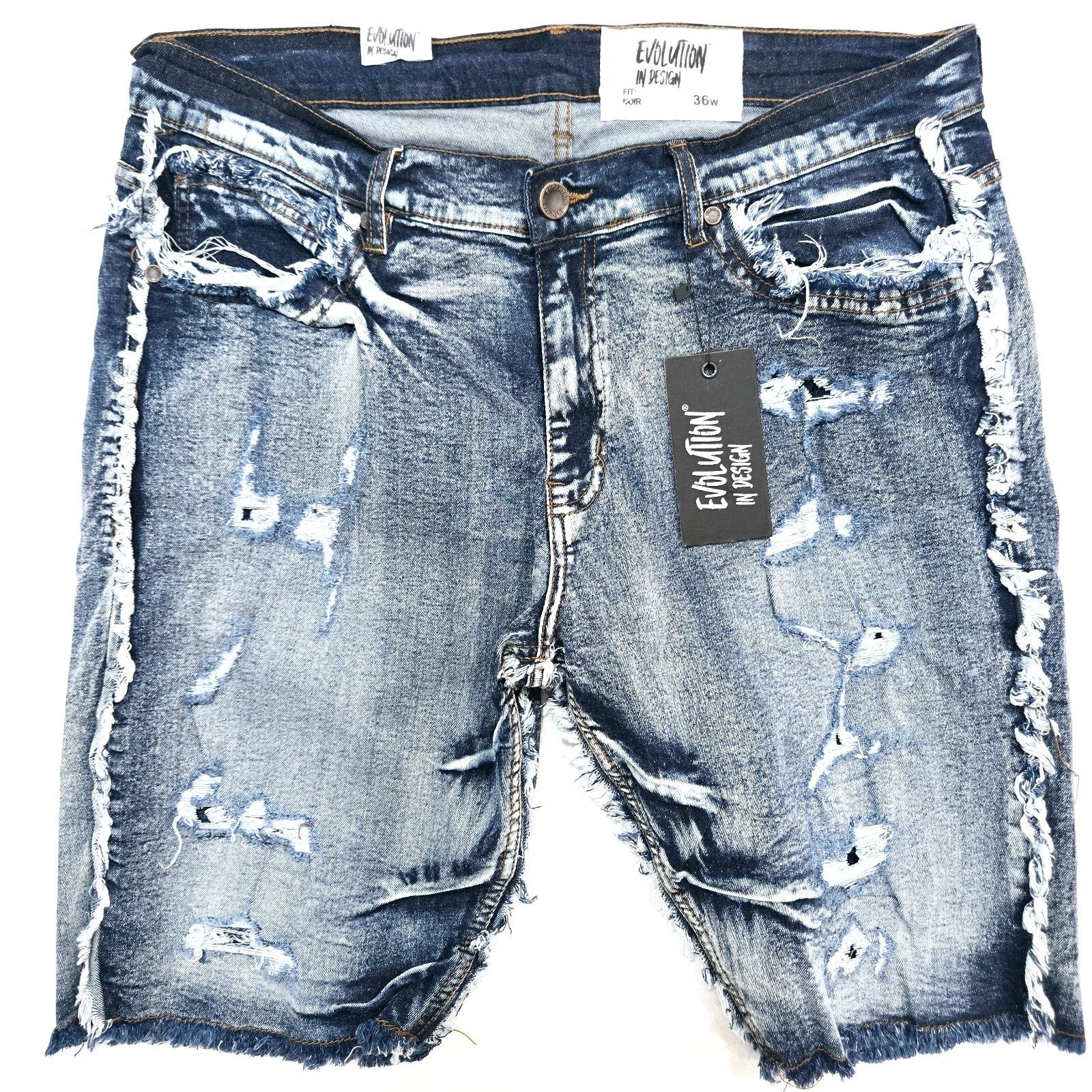 Premium Evolution Men's Blue Noir Shorts Ripped Distressed Slim Denim EV22976B