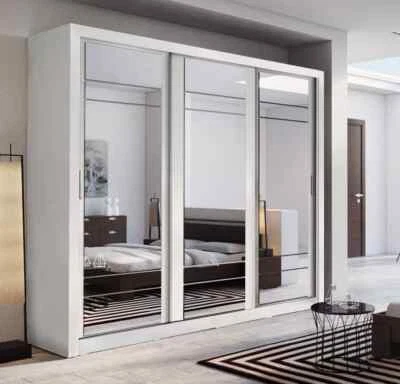 ARTHAUSS FURNITURE Brand New Modern Bedroom 3 Sliding Door Mirror Wardrobe ARTI 2 250cm White Matt