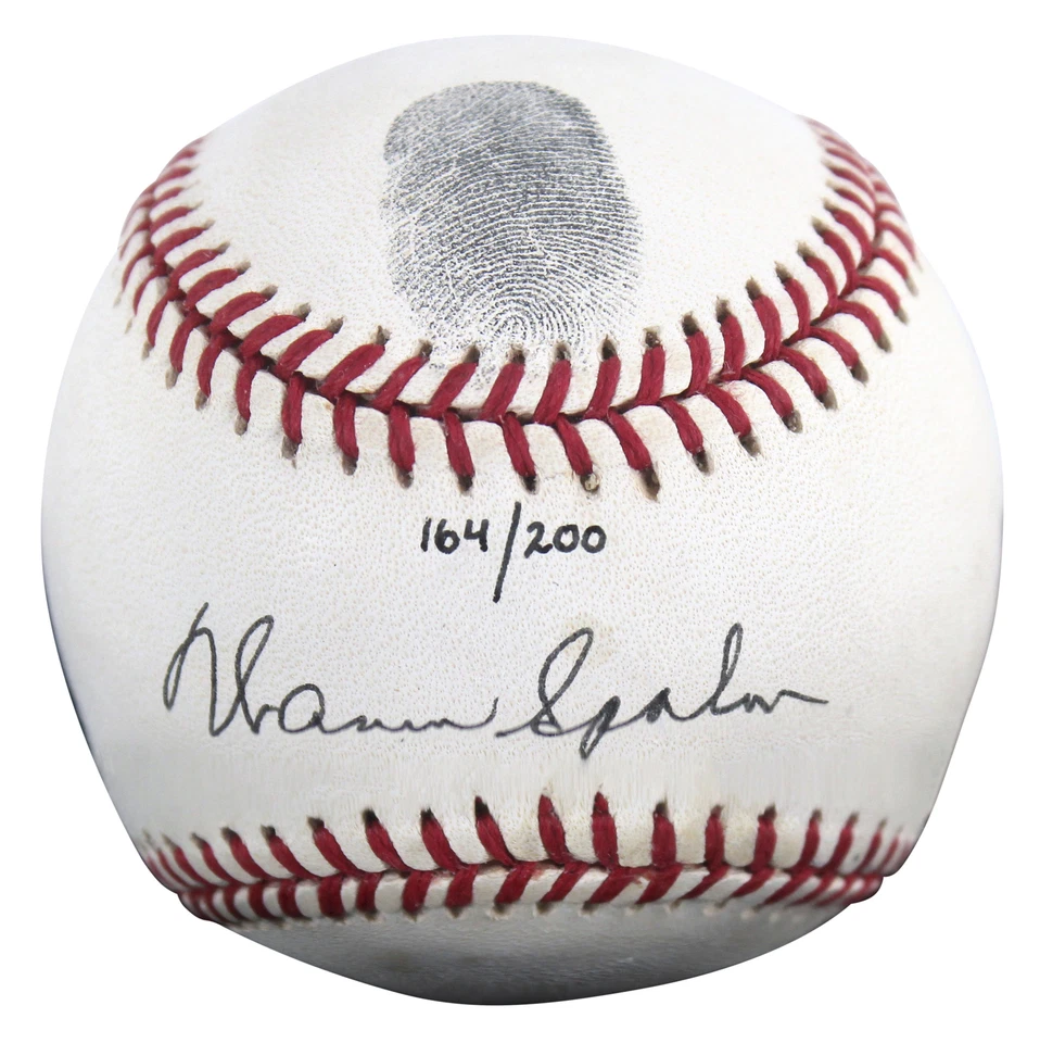 Braves Warren Spahn Signed Thumbprint Baseball LE #'d/200 w/ Display Case BAS - Image 2 of 4