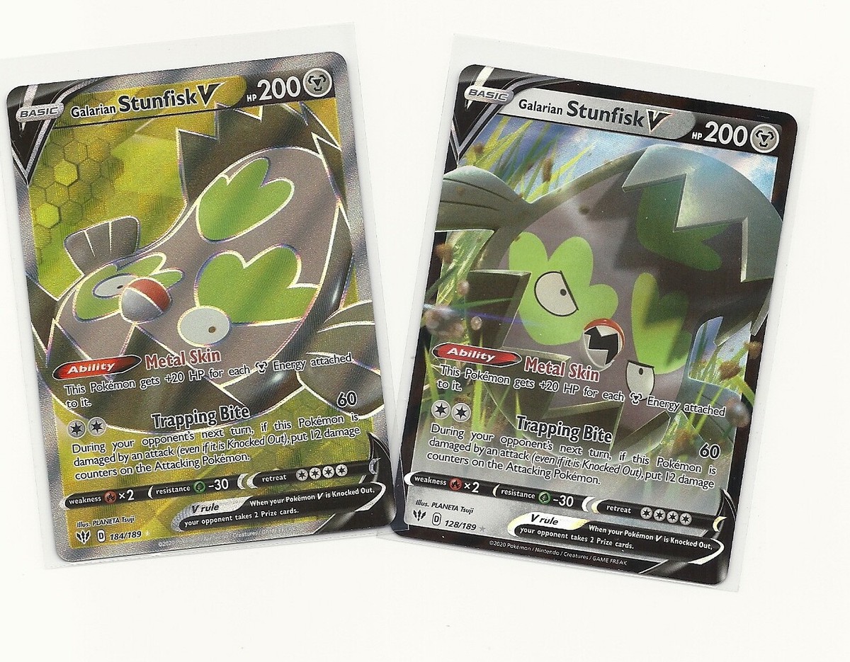 2 RARE DARKNESS ABLAZE Pokemon STUNFISK V 128/189 & V FULL ART 184