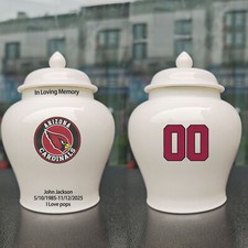 Ceramic Medium Urn   Arizona Cardinals Football Theme, Custom Text  Number