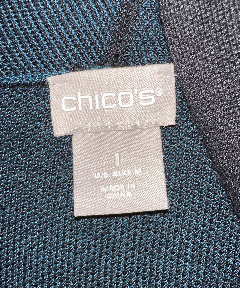 Cárdigan Chico’s Talla 1/US M Estampado Verde Azulado Sobre Negro Tejido Frente Abierto Mangas Largas Foto 3 de 4
