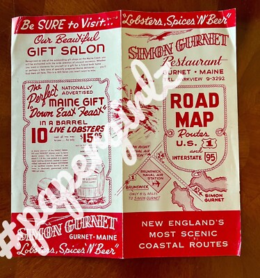 1940 s SIMON GURNET Restaurant ROAD MAP - GURNET ME MAINE
