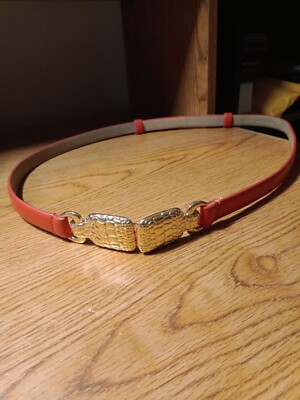 Talbots Red Leather Belt Solid Brass Buckle | Made in Italy | Medium Ladies Talbots Red Genuine Leather Braided Woven Brass  main image 3