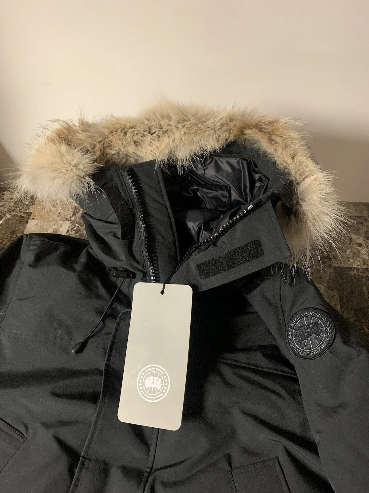 Canada Goose Heritage Langford Parka Uomo Giacca Pelliccia Cappuccio Piccolo Nero Autentico