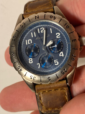 vintage Eddie Bauer Watch multifunction Blue Face Heavy leather