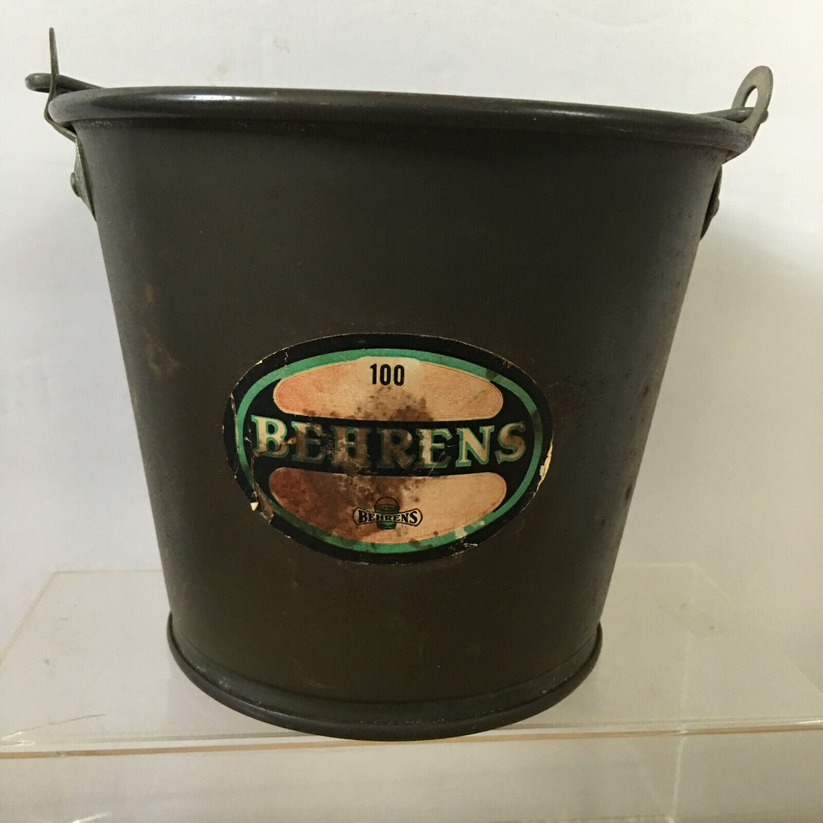 Antique Behrens 5" Small Milk Bucket Pail Primitive Farmhouse Metalware Lable
