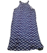 LOFT Petites Womens Dress Sz PXS Blue Ikat Print Swing Sleeveless Halter Neck