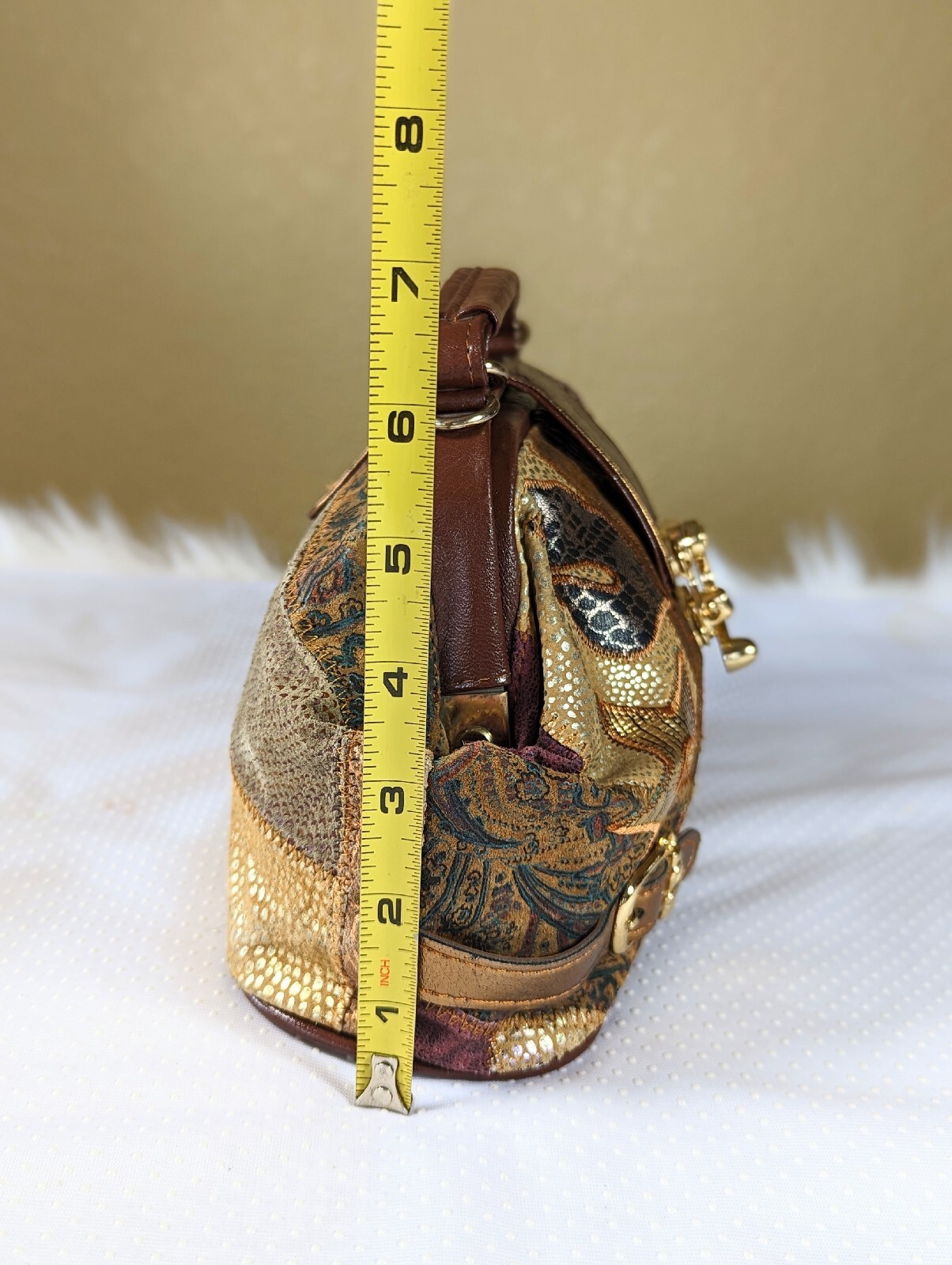 Vintage AGACCI Metallic Leather Patchwork Satchel… - image 3