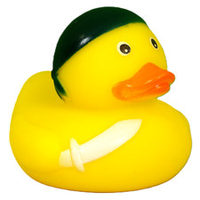 Pirate Green Hat Rubber Duck With Sword Green Cap Classic Floating Bath Toy 2"