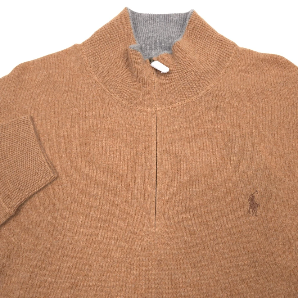 $368 Polo Ralph Lauren Marrón Brezo Lavable Cachemira 1/2 Cremallera Suéter Para Hombres 2XL Foto 2 de 4