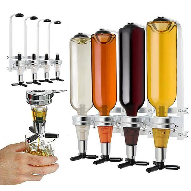 Wall Mounted 4 Bottle Stand Optic Dispenser Drink Wine Spirits Steel Rack Tool eBay