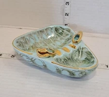 Vintage Ashtray Delft Holland Snuffer Clogs Aqua & Gold Ceramic Hand Painted 