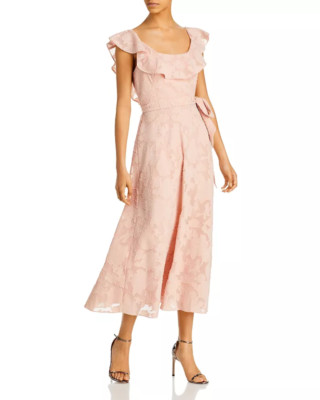 $268.  AQUA Textured Floral Midi Dress Rose Dawn Size 4