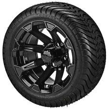 (4) Golf Cart 215/35-12 LSI Elite Low Pro Tire on 12x7 Gloss Black Viking Wheels
