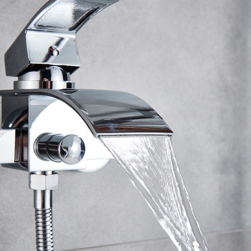 Chrom Badewannenarmatur Handbrause Wasserfall Badewanne Duschset Mischbatterie - Bild 8 von 12