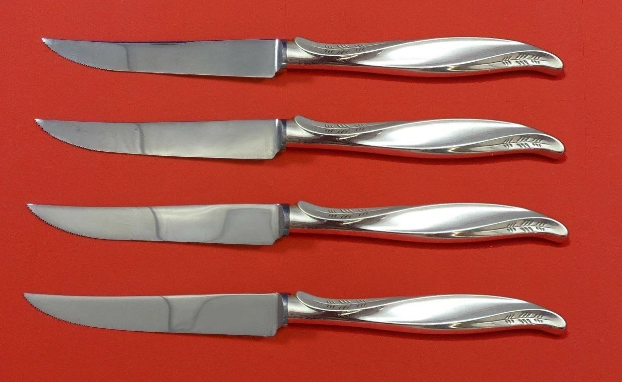 Pine Spray by International Sterling Silver Steak Knife Set 4pc Serrated Custom
