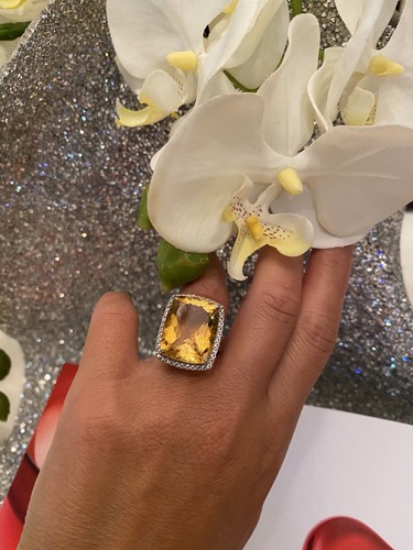 Beautiful Sterling Silver 925 Yellow Crystal BIG RING Sz 6 - Picture 4 of 12