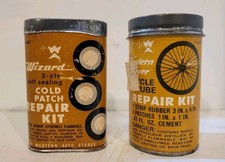 Vintage Western Flyer And Wizard Bicycle Tube Patch Repair Kit Tin w Contents 2a