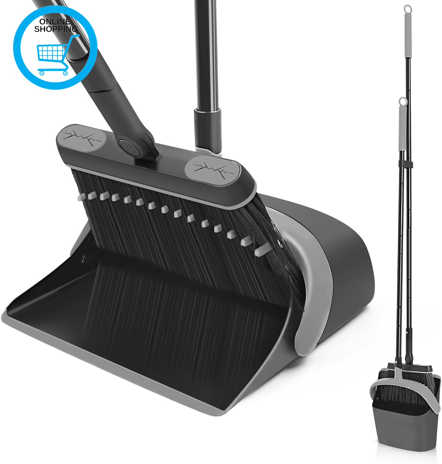 Long Handled Dustpan and Brush Set, 138 Cm Tall Swivel Broom, Upright Foldable D