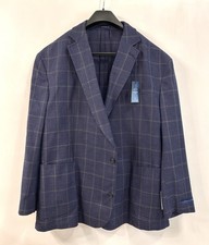 NWT Stafford Blazer Sport Coat Windowpane Navy Blue Mens 56R Wool Blend 220