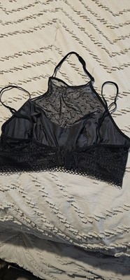 Victoria's Secret Black Lace Mesh Bralette M Adjustable Straps Back Closure