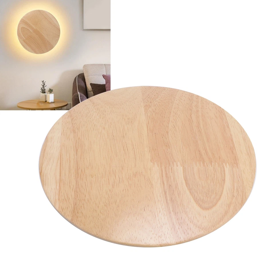 Wood Wall Sconce Hardwired Warm Light Round Indoor LED Wall Lamp For Living SET - Bild 4 von 4