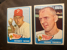 1965 Topps # 36 & 123 BOBBY WINE & FRANK THOMAS EX PHILLIES BASEBALL CARDS