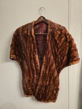 Vintage 1950s Mink Over the Shoulder Stole Inside Pockets Reddish Brown
