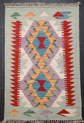 Klassischer Handgeknüpfter Afghan Teppich Kelim Teppich Traditionell Orientteppich Wollteppich, 91x60 CM