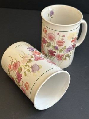 Set 2 Valerie Pfeiffer Sweet Pea Ceramic Mugs Canadian 8oz Lynn Sinclair Korea
