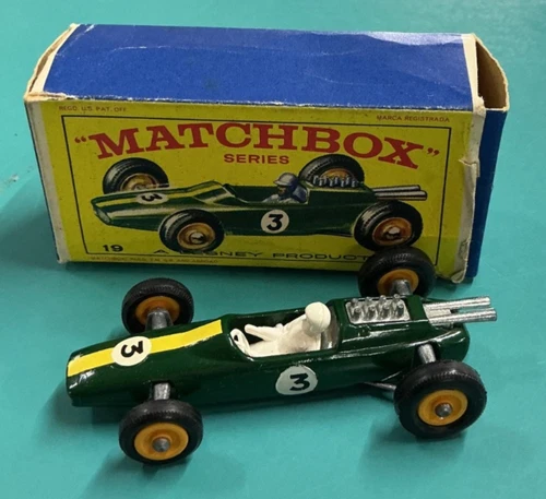 VTG MATCHBOX LESNEY 19 GREEN LOTUS RACING CAR ORG BOX TOP SHELF VIEW ALL PHOTOS