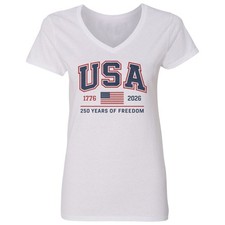 USA 250 Years of Freedom Flag 1776-2026 Ladies' V-Neck Tshirt