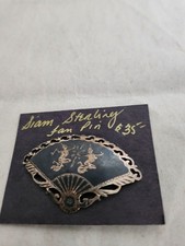 Vintage Syjam Srebro szpilki Broszka Fan Wave Kobiety Tancerze Niello