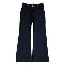 Gucci GG Metal Big Logo Belted Flared Black Trousers Pants Size 40