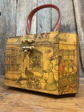 Vintage Anton Pieck Wood Box Purse Victorian Europe Cathedral Scene Lucite