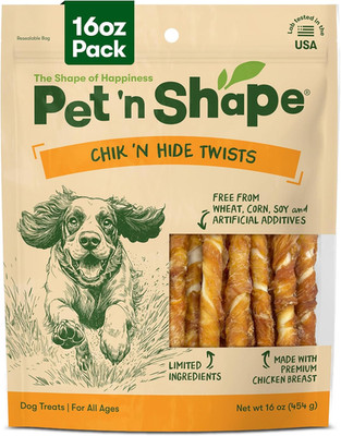 Pet 'N Shape Chik 'N Hide Twists   Chicken Wrapped Rawhide Natural Dog Treats, S