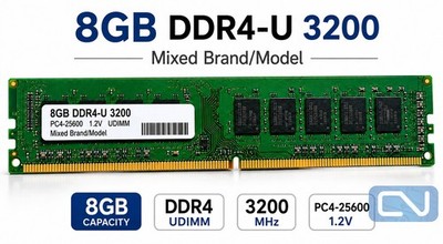 8GB DDR4 3200MHz Mixed Brand PC4-25600 U-DIMM (Desktop Memory) RAM