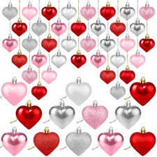 Bulk Valentines Day Ornaments for Tree 48 Pcs, Red Pink Silver Heart Tree Dec...