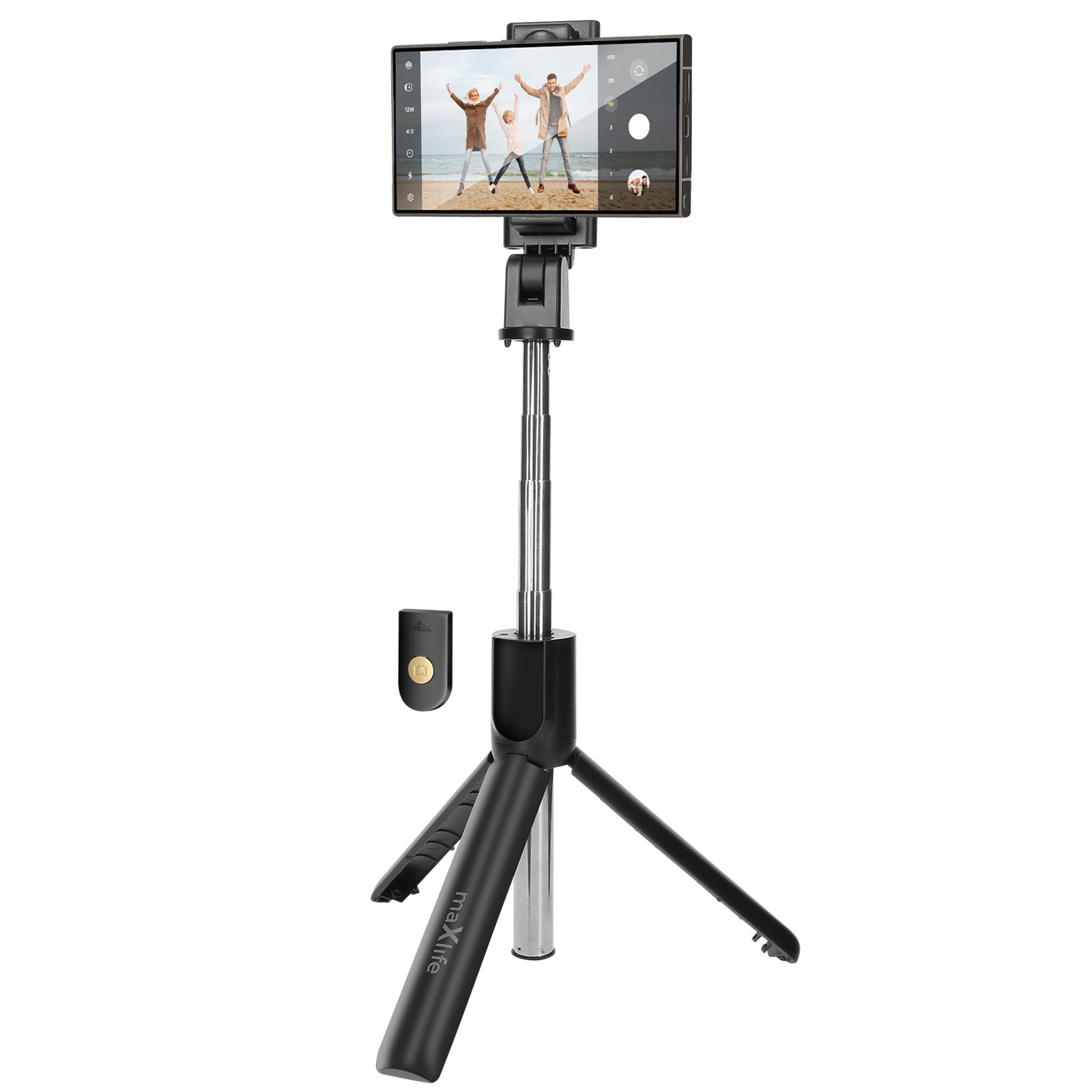 Baton selfie bluetooth Maxlife avec support smartphone et trepied 69cm