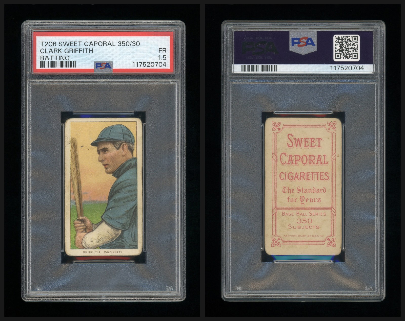 1909-11 T206 - CLARK GRIFFITH (BATTING) - SWEET CAPORAL - PSA 1.5