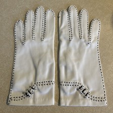 VTG Gloves White with Black Stitches  Stretchies  Nylon Women  s Ladies One Size